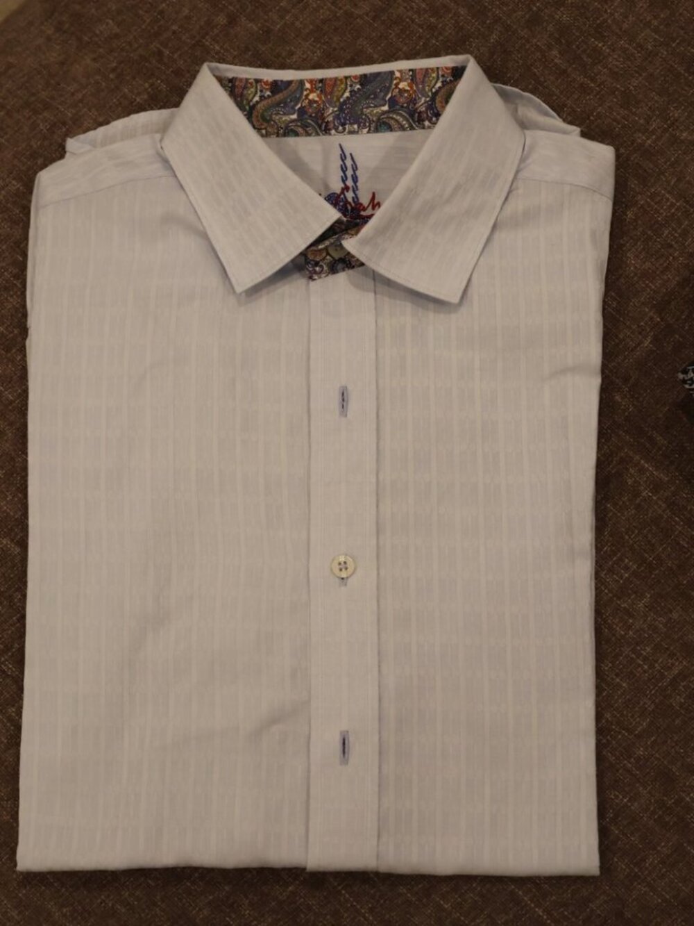 Robert Graham Light Blue Jacquard Stripe Shirt Paisley Trim L